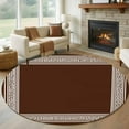thumbnail image 2 of Coffee Brown Greek Key Large Area Rugs for Bedroom Living Room, Soft Non Slip Carpet Bedside Rug, Geometric Greece Ancient Farmhouse Geo Round Floor Cover Kitchen Accent Rug 8' for Dining Room/Office, 2 of 9