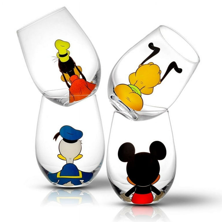 Disney Squad Stemless Drinking Glass, Set of 4, Mickey, Pluto, Donald, and  Goofy Glasses 
