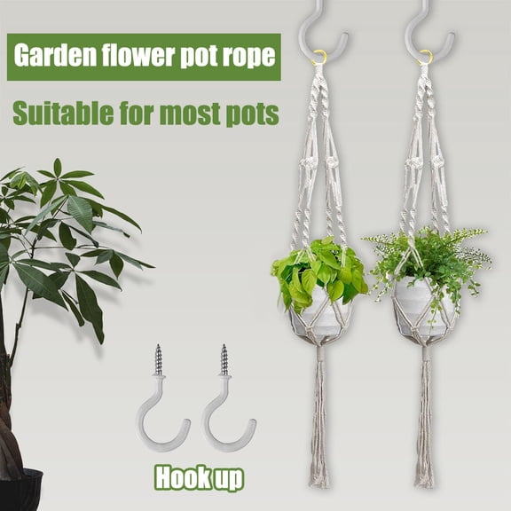 2PCS Macrame Plant Hanger Set,Handwoven Cotton Rope Wall Hangers for Indoor Plants,Boho Home Decor with Metal Ring,Hanging Flower Pot Holder,Bohemian Room Decor,white