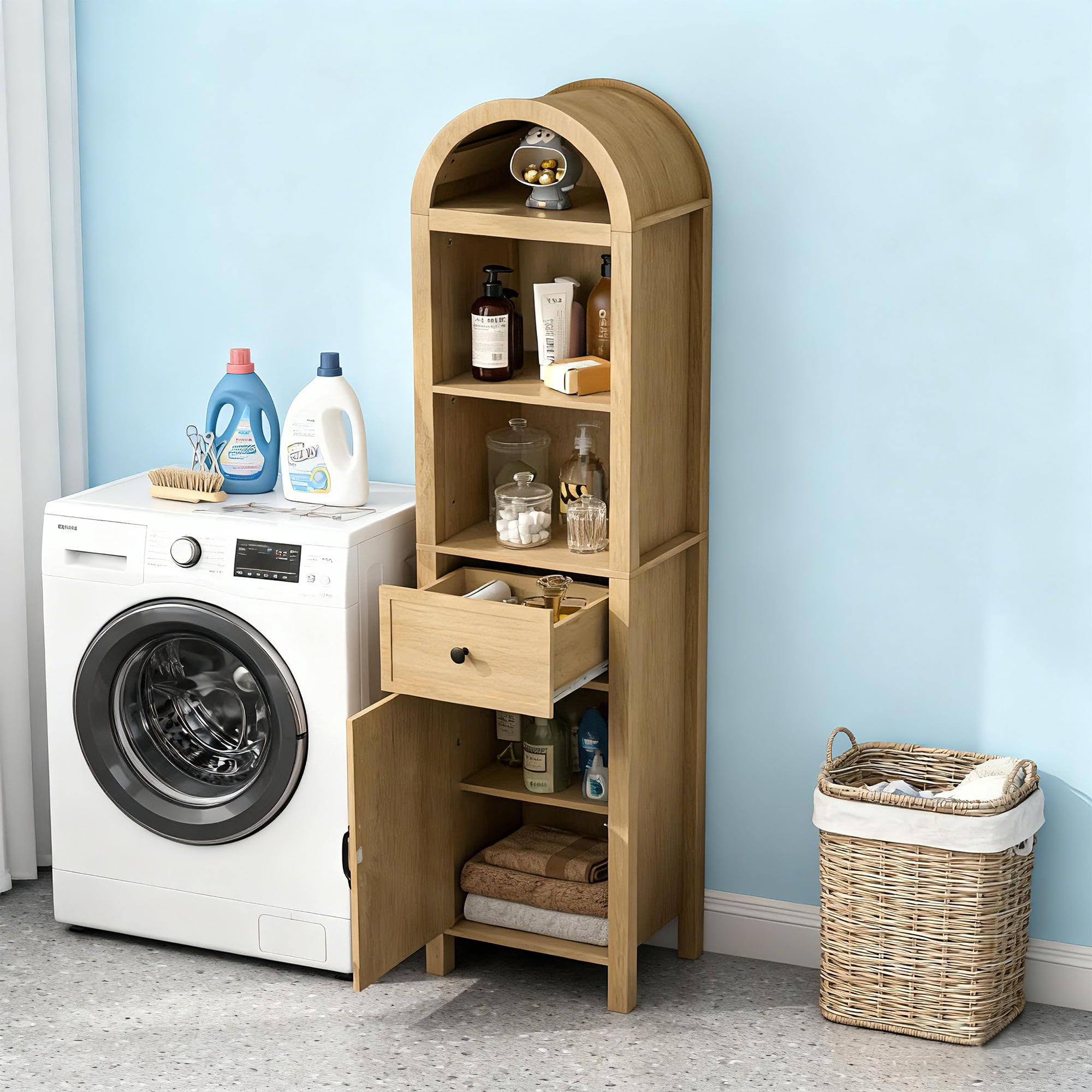 Fiogmub Tall Storage Cabinets with Doors and Shelves, Narrow Tall Linen Cabinet with Drawer