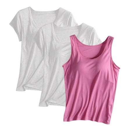 JGGSPWM Women s Tank Top with Built-in Padded Bra Modal Stretch Camisole Yoga Undershirt Cami Tops 3 PCS Beige 2XL