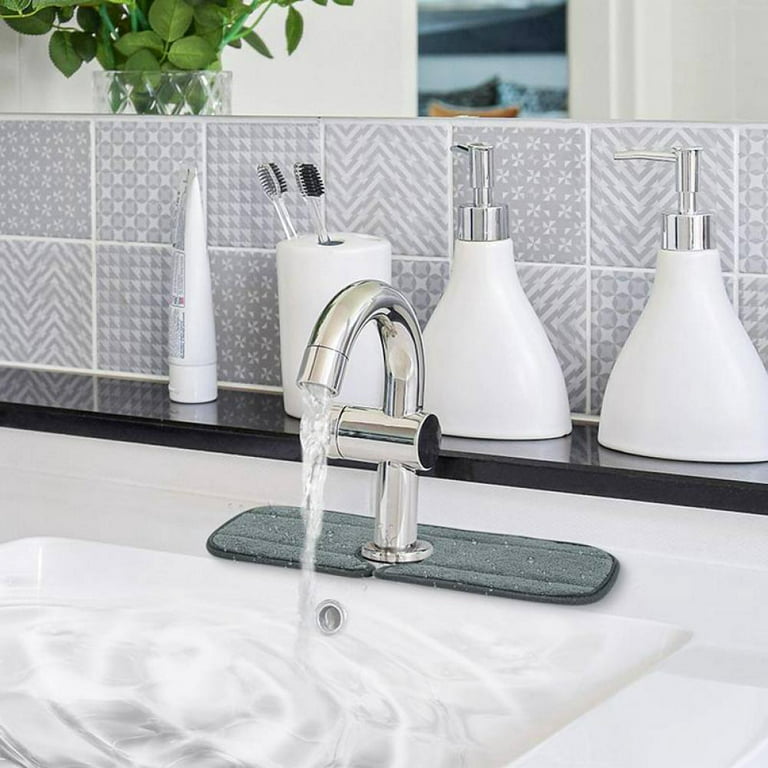 Kozart Kitchen Faucet Absorbent Mat,Grey Faucet Wraparound Absorbent Mat,Sink Splash Guard for Kitchen Bathroom Faucet Counter Countertop Protector for