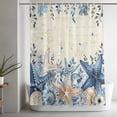 thumbnail image 5 of Blue Starfish Coastal Small Stall Shower Curtain, Waterproof Shower Curtains for Bathroom, Eucalyptus Summer Nautical Shell Retro Washable Fabric Bath Curtain for Bathtub with Hooks 36x72 Inches, 5 of 9