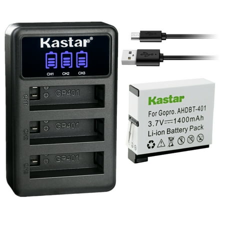 Kastar 1 Pack Battery and LCD Triple USB Charger Compatible with Gopro AHDBT-401 Action Sport Camera AHBBP-401 Sport Camera HD HERO4 Black & Silver HD Hero 4 Black & Silver Action Sport Camera