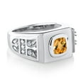 thumbnail image 3 of Gem Stone King 925 Sterling Silver Men's Ring Cushion Checkerboard Yellow Citrine and Moissanite (2.03 Cttw, Size 8), 3 of 4