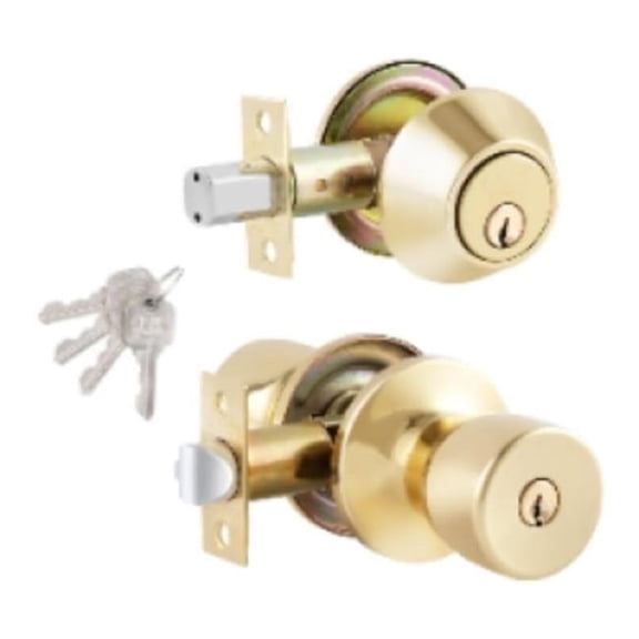 Premier Lock Entry Knob Combo, Tulip, Brass, Keyed Alike, 4 KW1 Keys