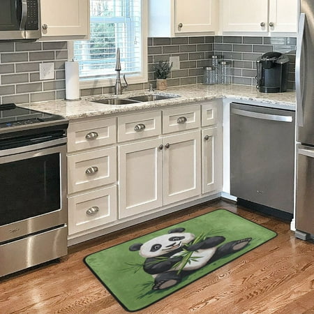 

Long Floor Mat 39x20Inch Kitchen Mat Bathroom Mat Living Room Mat Bedroom Mat Absorbent Delicate Fabric No Ball Do Not Fade Panda with Green Background