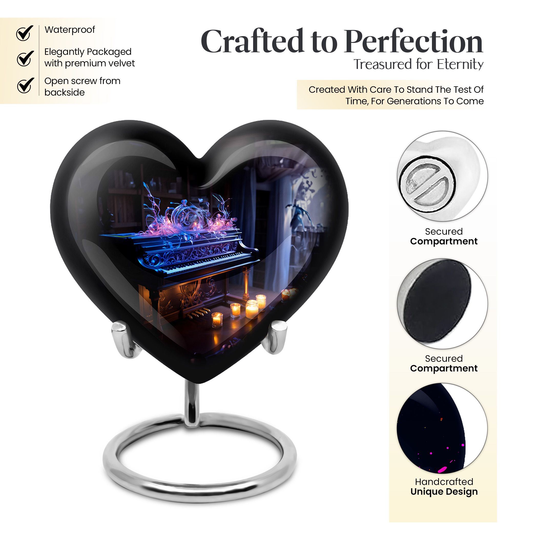 Musical Instrument Heart Urn, Heart Urns for Ashes, Keepsake Urns for Human Ashes, Cremation Urn for Human Ashes, Small Urns for Human Ashes, Urn for Ashes, 3-Inch, Set of 1 for Loved Ones