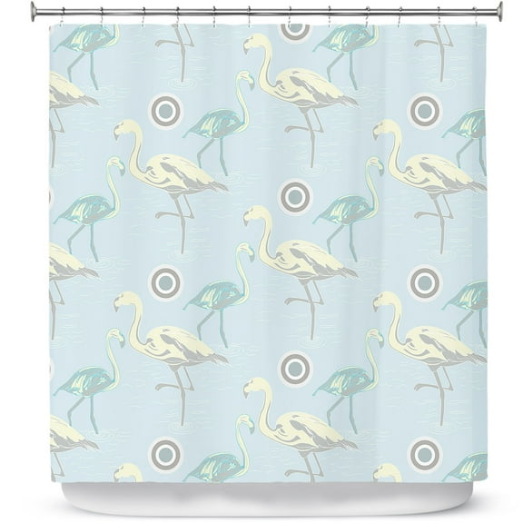 Shower Curtains 70" x 93" from DiaNoche Designs by Yasmin Dadabhoy - Flamingo 3 Pale Blue