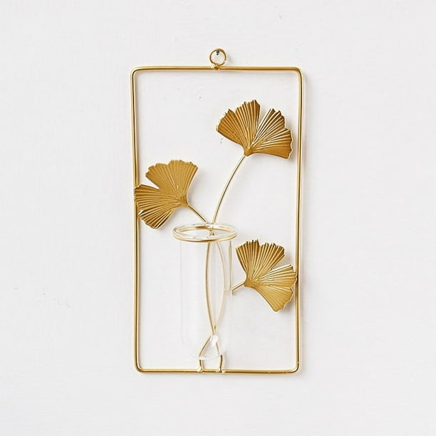 Wall Flower Vase,Gold Metal Vase,Transparent Glass Vase Hydroponic