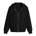 thumbnail image 7 of vdgthytj Sweatshirts for Women Full Zip Long Sleeve Drop Shoulder Side Striped Hooded Jackets Fall Winter Athleisure Outerwear with Pockets(Small,Black), 7 of 7