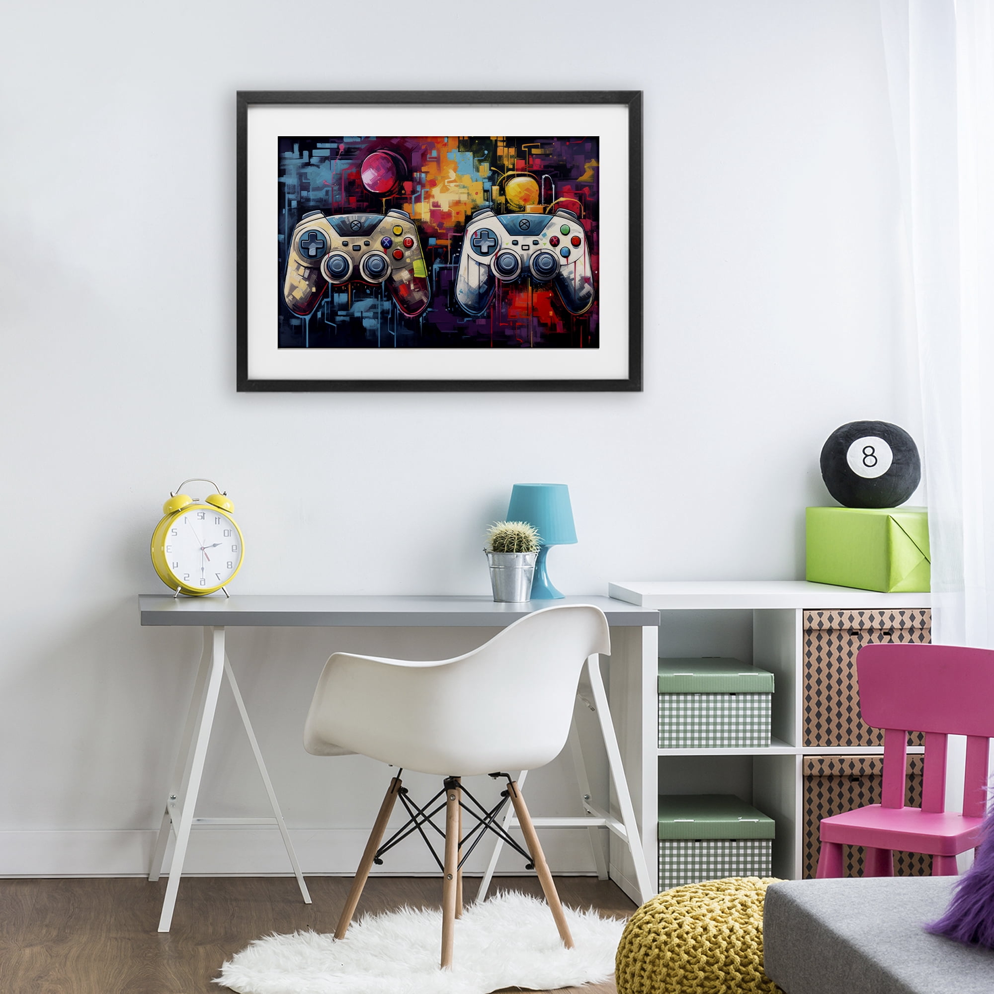 Stupell Industries Double Controller Modern Gamer Black Framed Print Under Glass, design by Lazar Studio