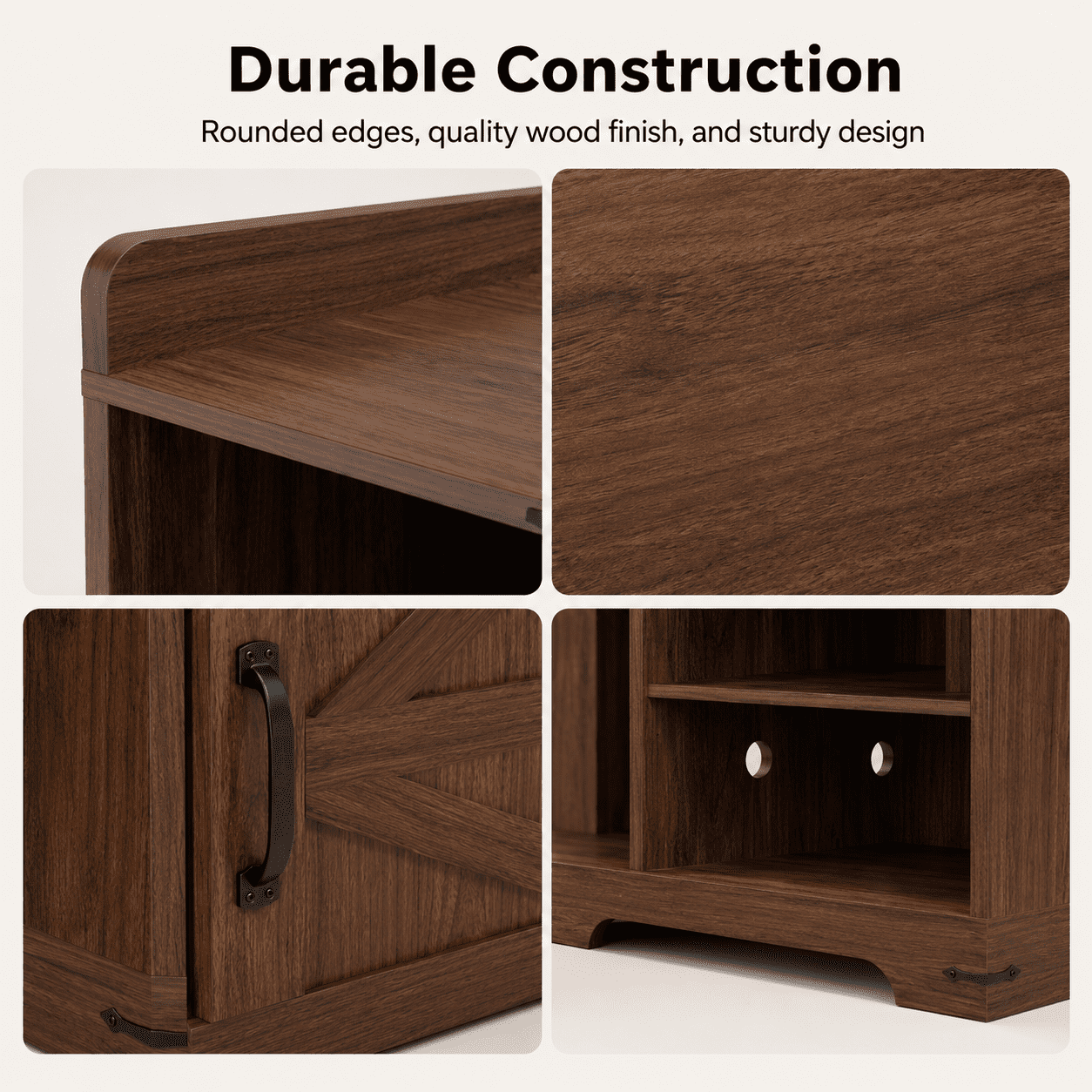 Aukfa Corner Cabinet with Charging Station,3-Tier Storage Shelf with 6 Cubbies, Walnut