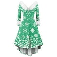 thumbnail image 3 of CHCNHAC Robes de Cocktail de Noël pour Femmes Hiver Vintage Robe de Noël Hepburn Surdimensionnée Mode Manches Longues Col en V Robes en Fourrure Swing Y2k Flocon de Neige Imprimé Robe Ligne a, 3 of 6