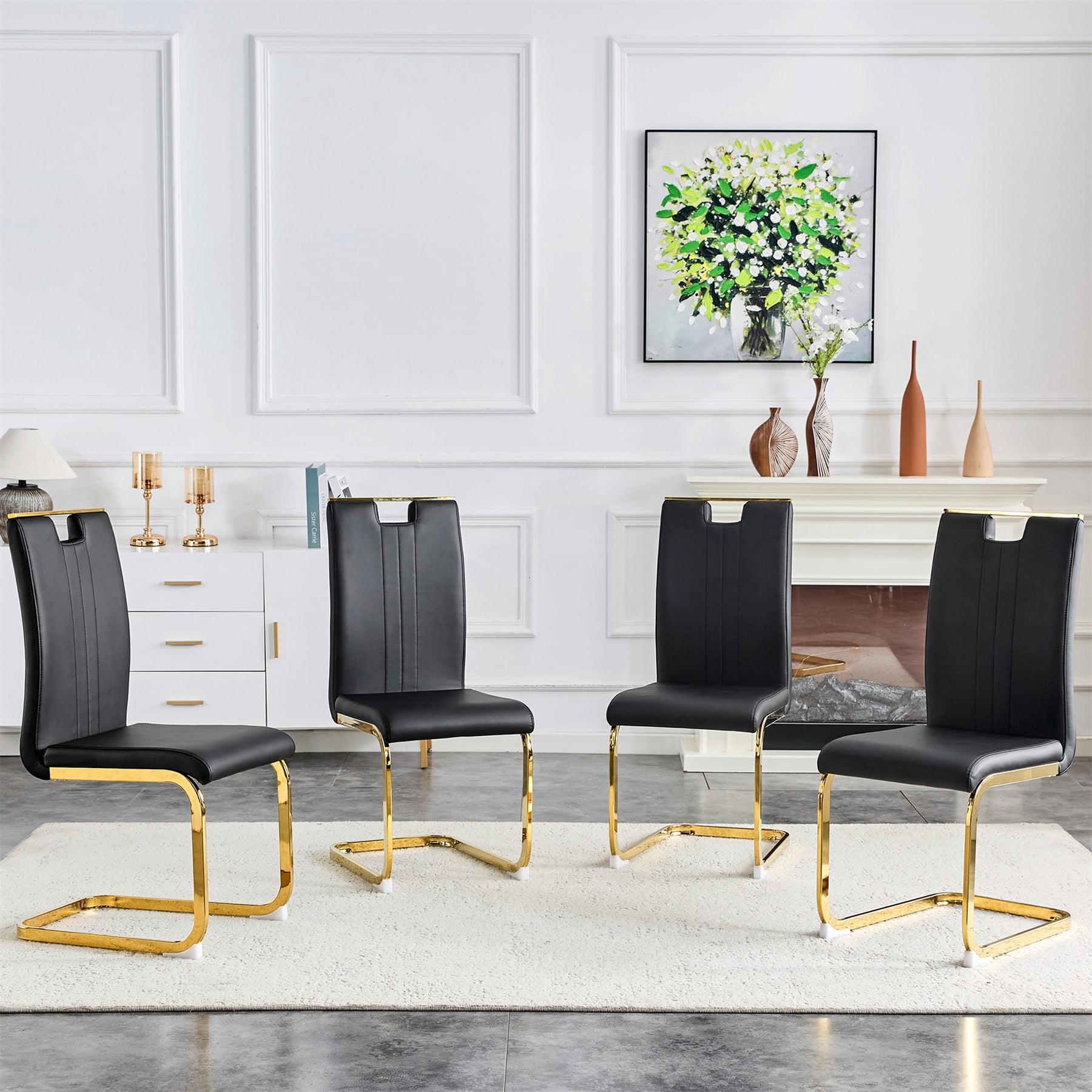Alvantor Dining Chairs Set of 4, Simple Bow-Shaped Chairs, Accent Chairs for Dining Room & Kitchen Black