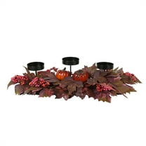 geerera Thanksgiving Candle Holder, Rustic Three-Legged Metal Candlestick with Rattan Garland, for Fireplace Mantel, Dining Table, Holiday Centerpiece