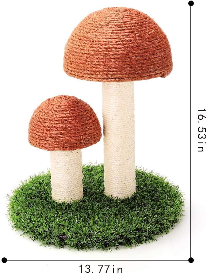 ShellKingdom 16.5'' Cat Scratching Post, Natural Sisal Claw Scratchers for Kittens Small Cats Mushrooms Cat Interactive Toys, Brown