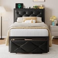 thumbnail image 7 of iPormis Twin Bed Frame with Storage Drawer, Metal Platform Bed with Charging Station, Upholstered Faux Leather Button Tufted Storage Headboard, No Box Spring Needed, Noise-Free, Easy Assembly, Black, 7 of 7