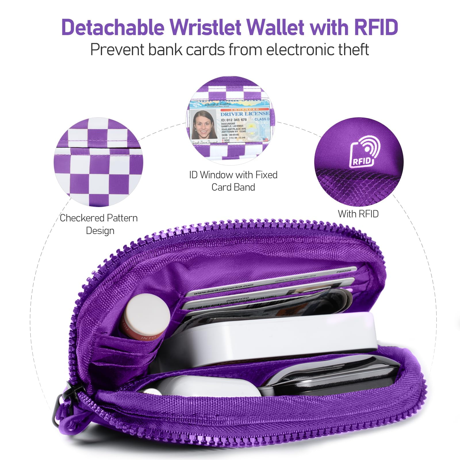 Cysiyu Clip and Go Strap for Phone with Wallet Crossbody Phone Lanyard and Detachable Checkered Bag with ID Window and RFID Pouch for Daily Travel.