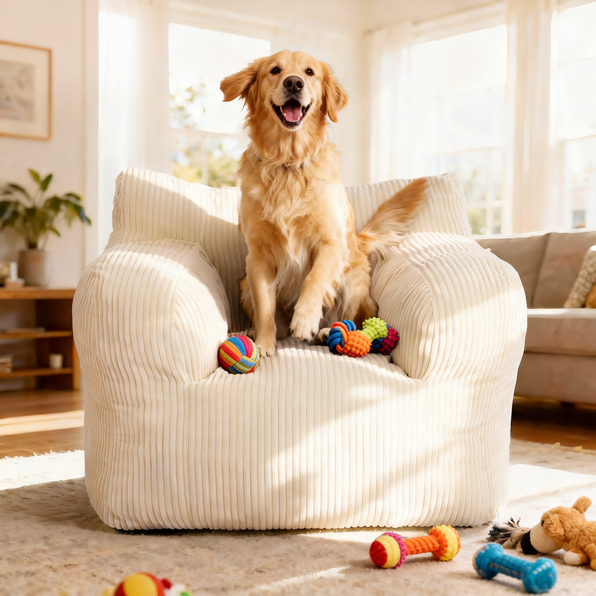 Foam Filled Bean Bag Chair, Plush Corduroy Lazy Sofa