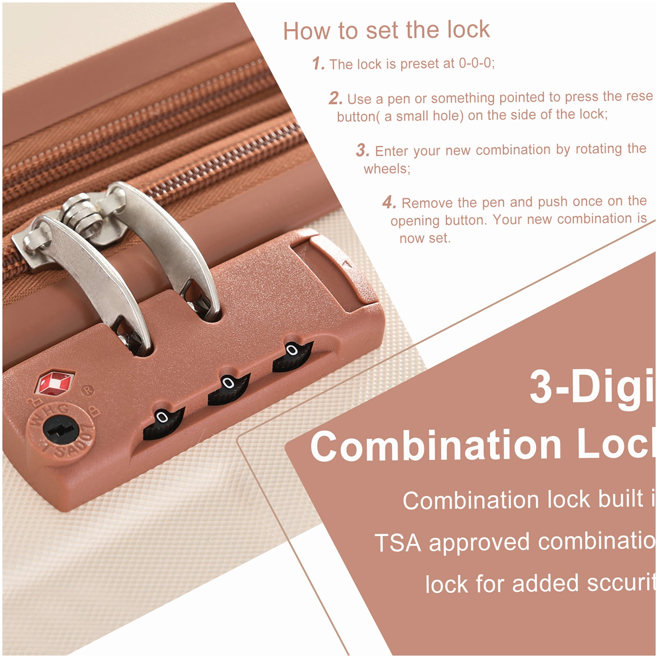 28" Hardshell Check-in Suitcase, Expandable TSA Lock Luggage with 4 Double Wheels, Lightweight ABS, Brown and White