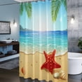 thumbnail image 6 of Cartoon Summer Beach Shower Curtain, Red Starfish Ocean Wave Palm Leaves Waterproof Shower Curtain Set with 12 Hooks Lightweight Bath Curtains Fabric Bathroom Decor 72x84 Inches, 6 of 9