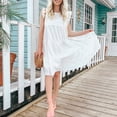thumbnail image 2 of Short Sleeve Dress, Single Color Layered Round Neck Dress Loose Knee Length  For Women For Swimming Pool White L, 2 of 5