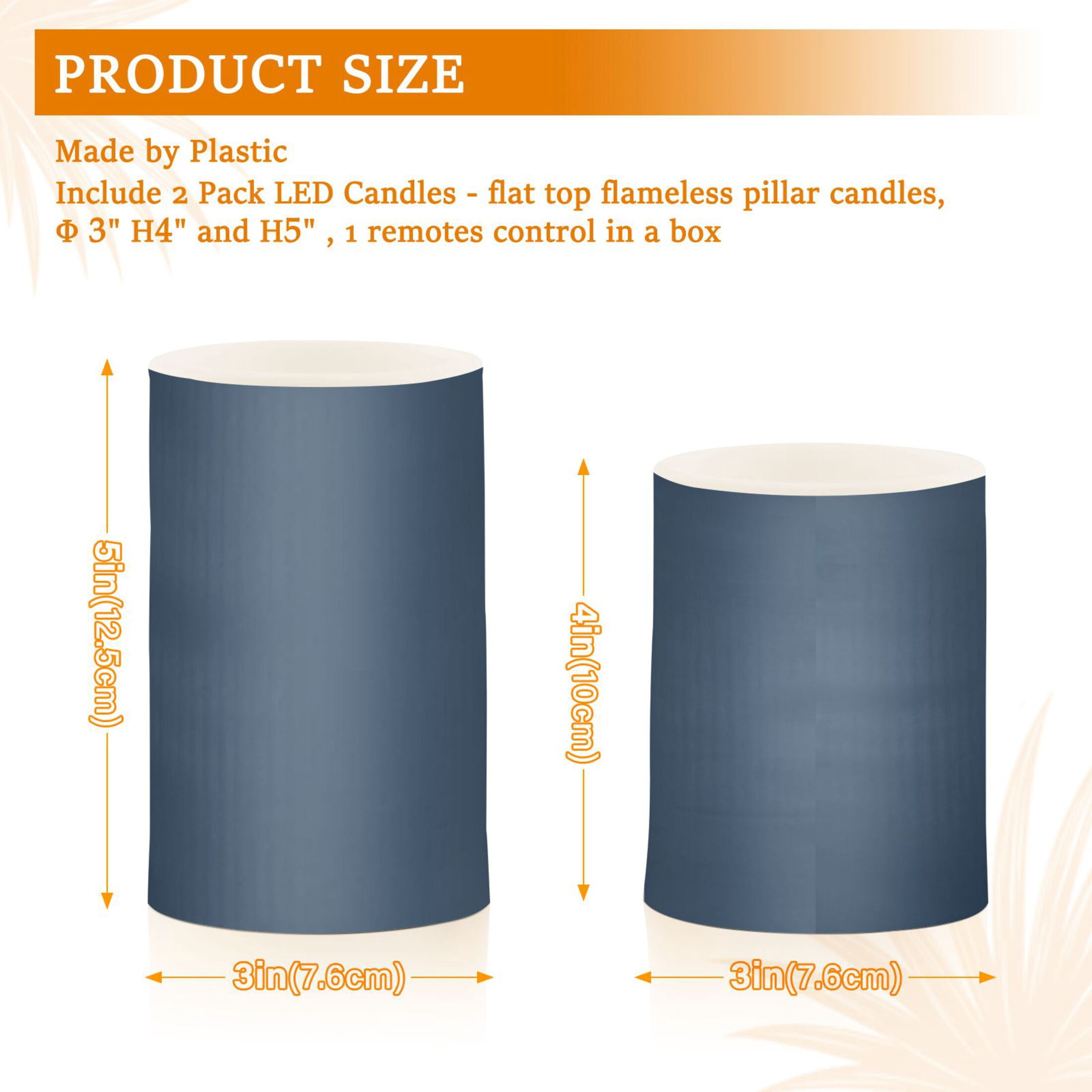 Navy Blue Flickering Flameless Candles Battery Operated with Remote Timer LED Pillar Candles Set of 2