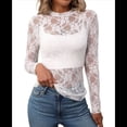 thumbnail image 1 of Blusa de de Larga para Mujer con Cuello Alto Transparente Flores Blancas M, 1 of 10
