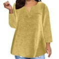 thumbnail image 1 of Yuyuzo Plus Size Tops for Women Long Sleeve Notch V Neck Solid Color Shirts Comfy Plain Basic Tees, 1 of 4