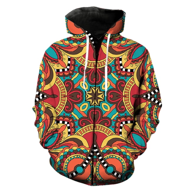 Sudadera con capucha estilo nacional retro para hombre, con cremallera, estilo Harajuku, divertida, de manga larga, con estampado 3D, chaquetas con capucha, estilo hip hop.