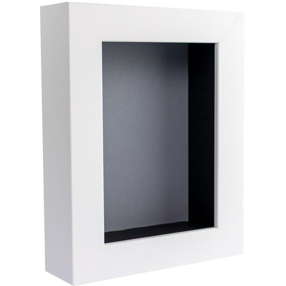5x7 Shadow Box Frame In White With A 1 3/4" Usable Depth Includes Grey Acid-Free Backing, UV