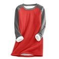 thumbnail image 4 of Womens Color Block Raglan Sleeve Mid-Length Sweatshirt, Soft Plush Fleece Lined Pullover without Hood,Casual Long Sleeve Streetwear Top for Fall Winter,Comfortable Plus Size Loungewear Watermelon Red, 4 of 5