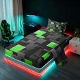 thumbnail image 2 of Manfei Abstract 3D Cube Twin Sheets, Geometric Checkered Bedding, Black and Green, Black Reversible 3pcs1 Flat Sheet + 1 Fitted Sheet + 1 Pillowcase, 2 of 6