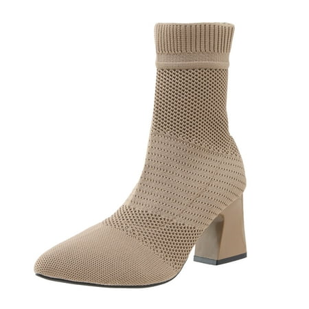 

Daznico Boots for Women Women Shoes High Heel Socks Boots Heel Elastic Boots Medium Heel Knitted Mid Tube Women Boots (Color: Khaki Size: 6.5 )