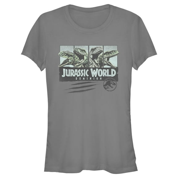 Junior's Jurassic World: Dominion Velociraptor Vintage Panel Scratch  Graphic Tee Charcoal 2X Large