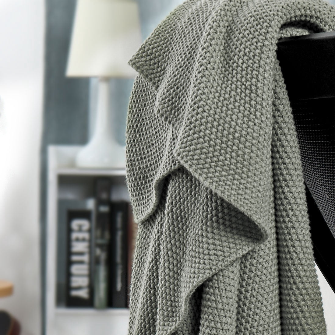 Unique Bargains Pure Cotton Soft Cable Knit Throw Blanket Gray 70" x 78"