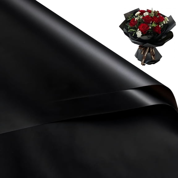 CCOCC 20 Sheets Flower Wrapping Paper - 22.4 X 22.4 Inch Pure Black Water-Resistant Floral Bouquet Wrapping Paper, Florist Supplies Packaging for Wedding Birthday Gift Diy