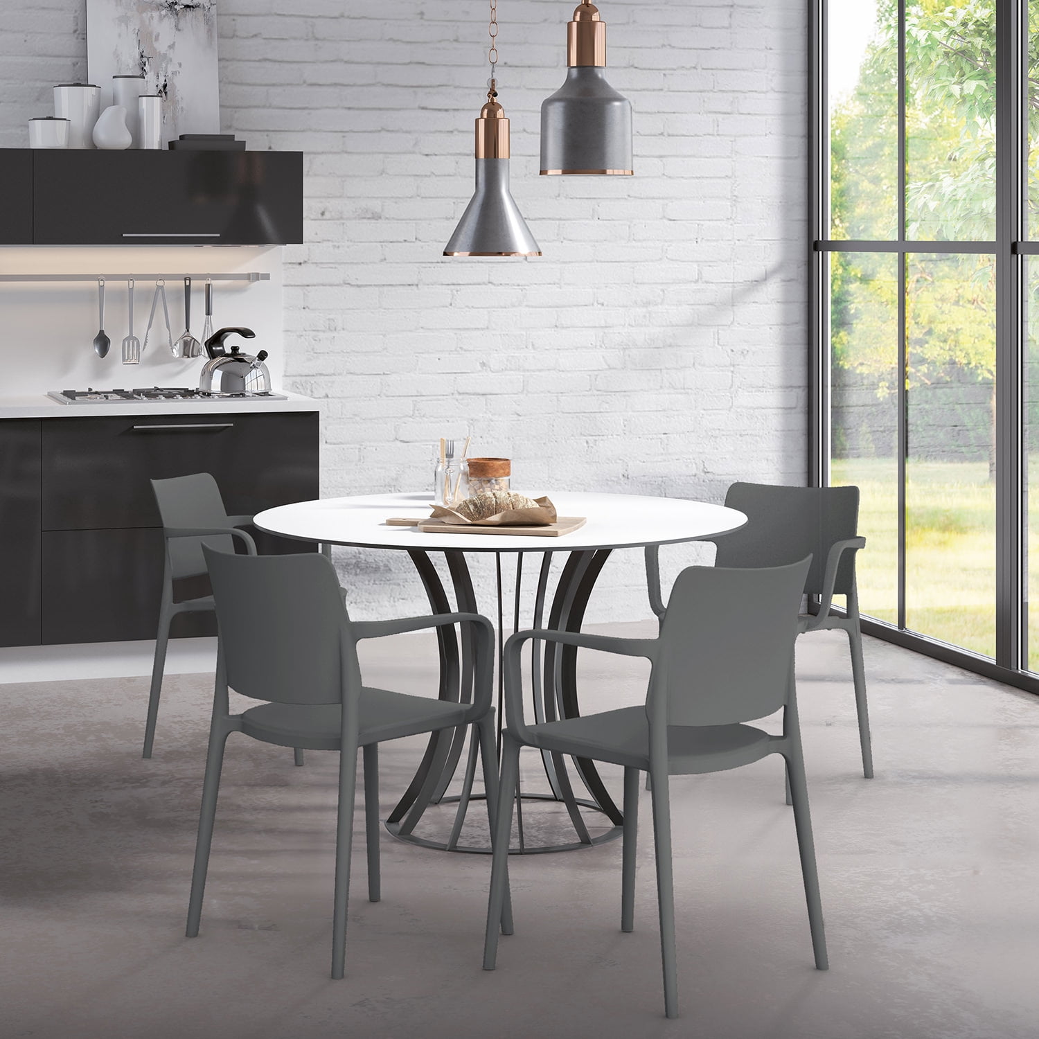 WRGHOME Garden Modern Outdoor/Indoor Plastic Resin Stacking Patio Dining Chairs (Set of 2) - ANTHRACITE