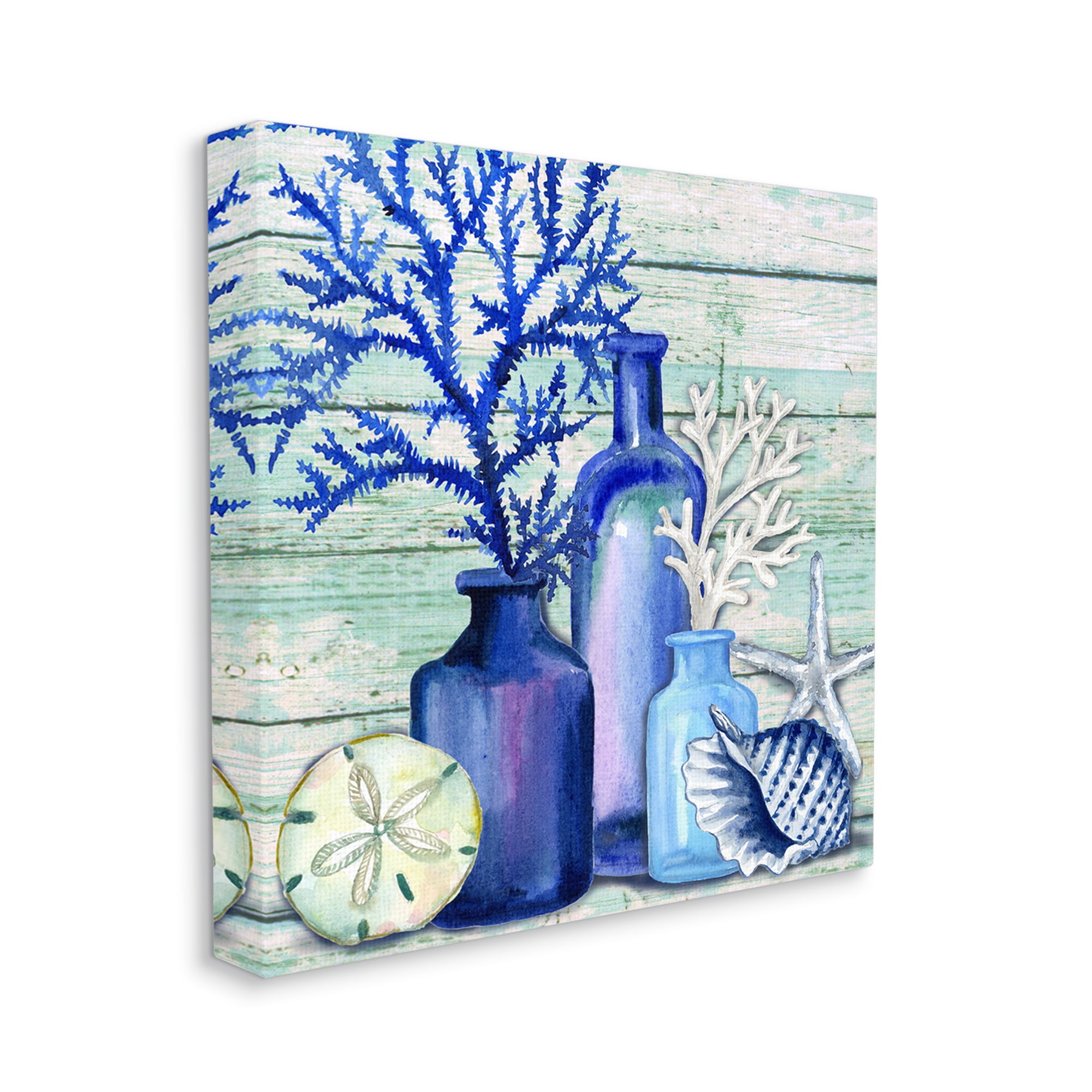 Stupell Industries Blue Nautical Vases Nature Painting Gallery Wrapped Canvas Art Print Wall Art, 17 x 17