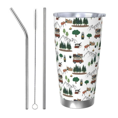 

Junzan Camping Caravan 2 for 20oz Stainless Steel Insulated Car Cup with Spillproof Lid - Insulated Coffee Mug Thermal Cup-Straw Three-piece Set