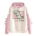 thumbnail image 2 of Sudadera con capucha de dibujos animados de dinosaurios para mujer, sudadera de moda informal con estampado de manga larga, estilo coreano, tops con empalme, ropa Kawaii, 2 of 4