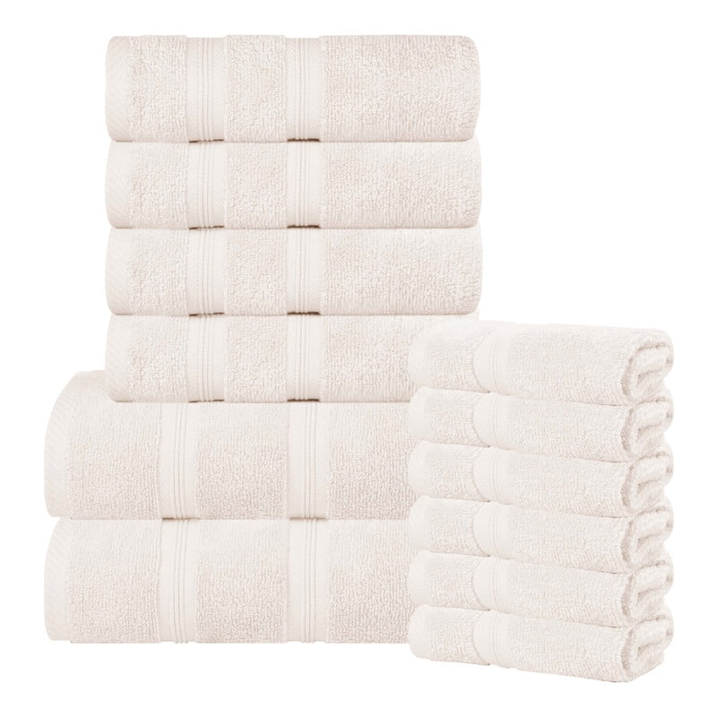 Superior Smart Dry 12-Piece Zero Twist Soft Cotton Towel Set, Quick Dry Fade Resistant, Ivory