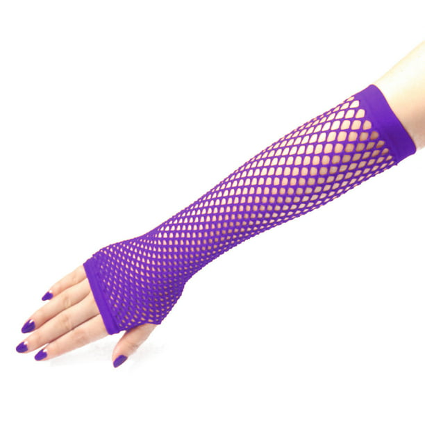 2 Pairs Fashion Neon Fishnet Fingerless Long Gloves Leg Arm Cuff Party Wear  Fancy Dress For Womens Sexy Beautiful Arm Warmer, Purple 