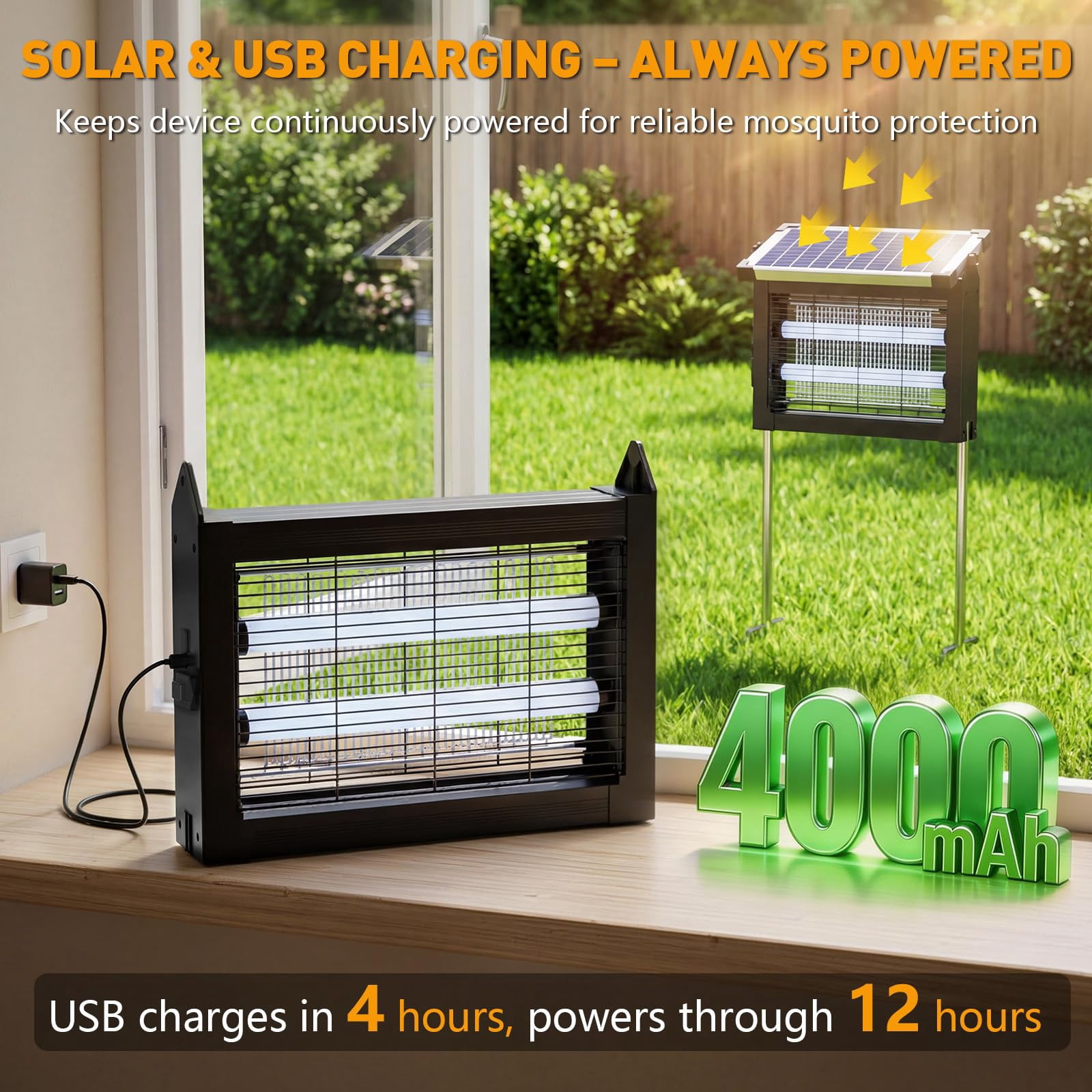 Solar Zapper Outdoor  4500v Mosquito For & Indoor 1/2 Acre Coverage Cordless Rechargeable Electric Fly Ipx5 Waterproof Traps Backyard Patio Camping