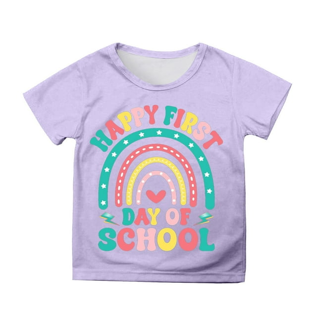 T-Shirt à Manches Courtes Imprimé Dessin Animé Mignon pour Filles Col Rond Confortable pour École Usage Quotidien Âges 3-13 Tee Décontracté Respirant