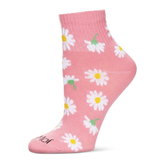 MeMoi Women's Multi-Daisies Athletic Quarter Socks - Womens - Female, 9-11, Pink