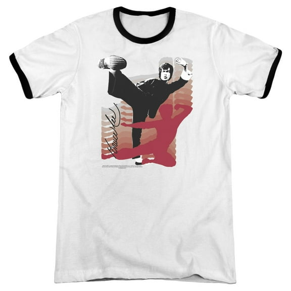 Bruce Lee Kick It Adult Ringer White Black