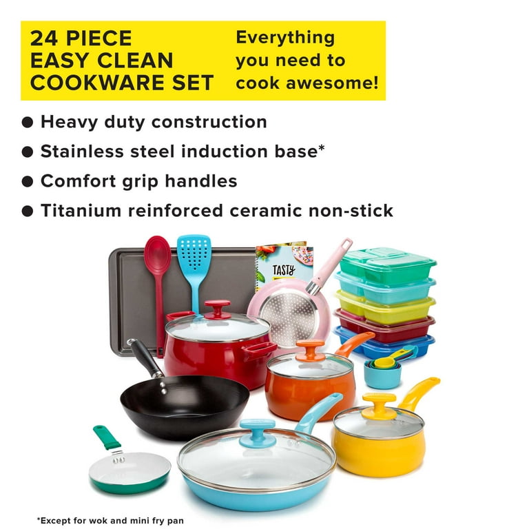 Tasty Ceramic Non-Stick Cookware Set, Multicolor, 16 Piece cooking