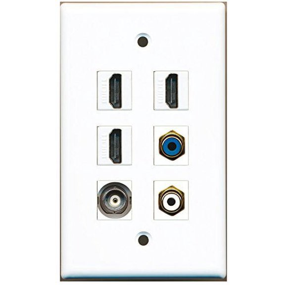 RiteAV - 3 HDMI 1 Port RCA White 1 Port RCA Blue 1 Port BNC Wall Plate